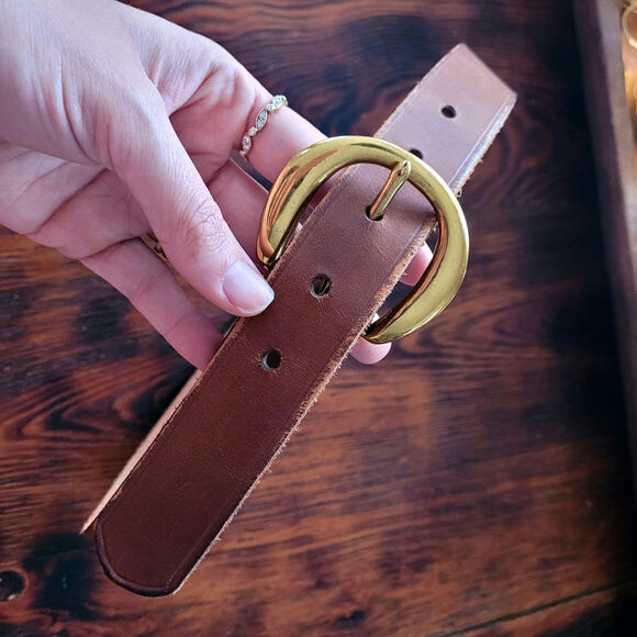 Brown Leather belt with Brass Buckle Sz XS/S - Picture 1 of 5